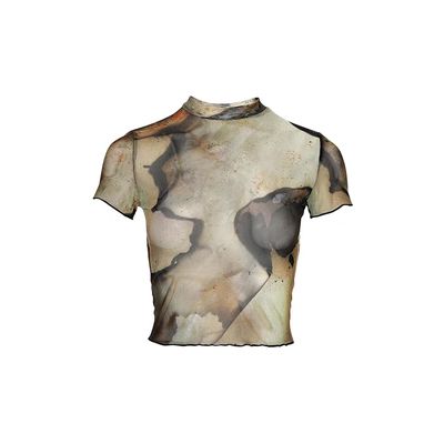 美式甜辣网纱t恤女修身短款上衣