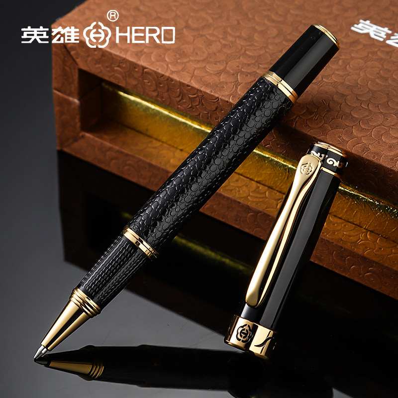 正品HERO英雄宝珠笔88贵族门皮纹金属杆宝珠笔签字笔中性笔男士时尚商务办公签名笔礼品送礼免费刻字