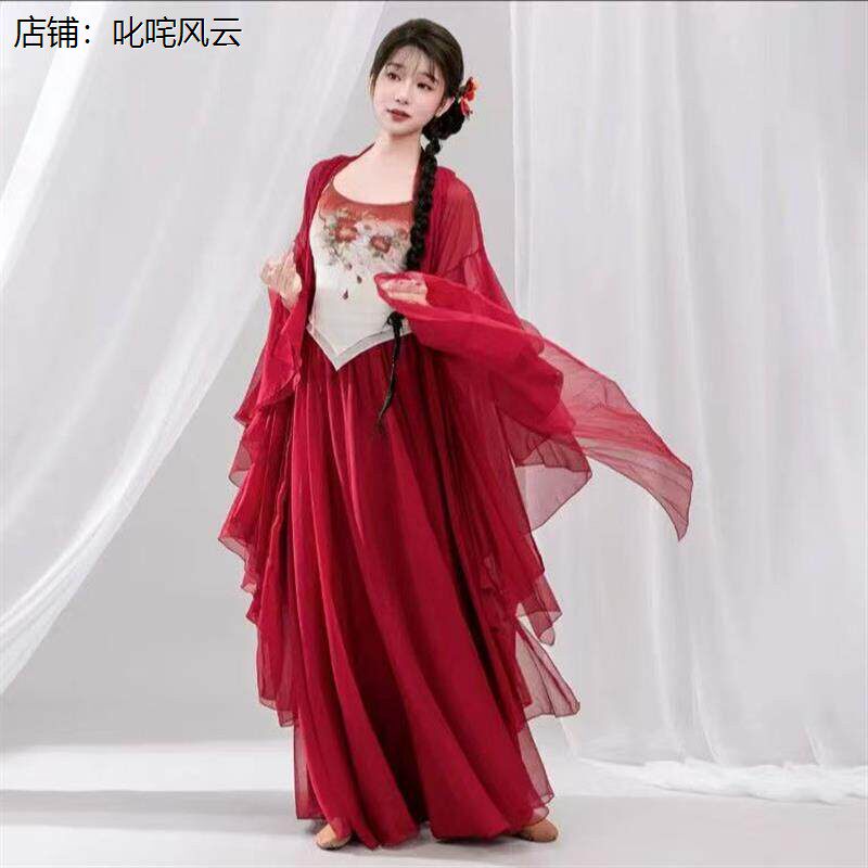 古风汉服女红色雪纺大袖