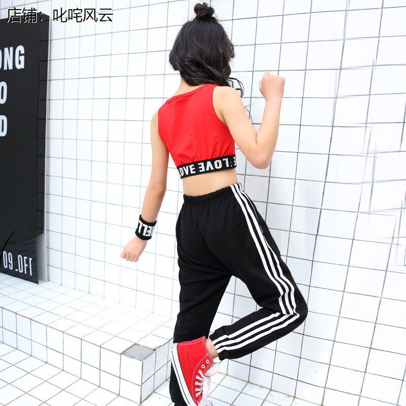 新款韩版白色短款背心少儿女童嘻哈街舞爵士现代舞演出服装