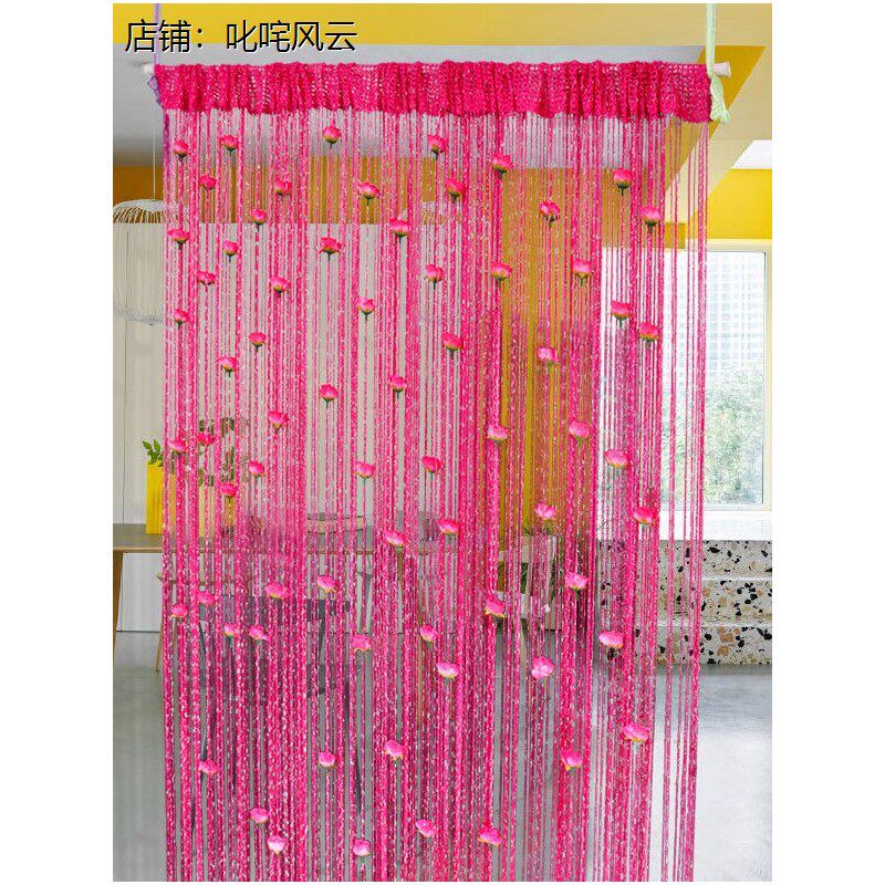 韩式玫瑰花悬浮花帘线帘银丝穿花窗帘门帘加密成品隔断帘子流苏帘