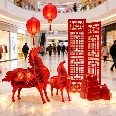 新年春节红色马造型装饰摆件年会