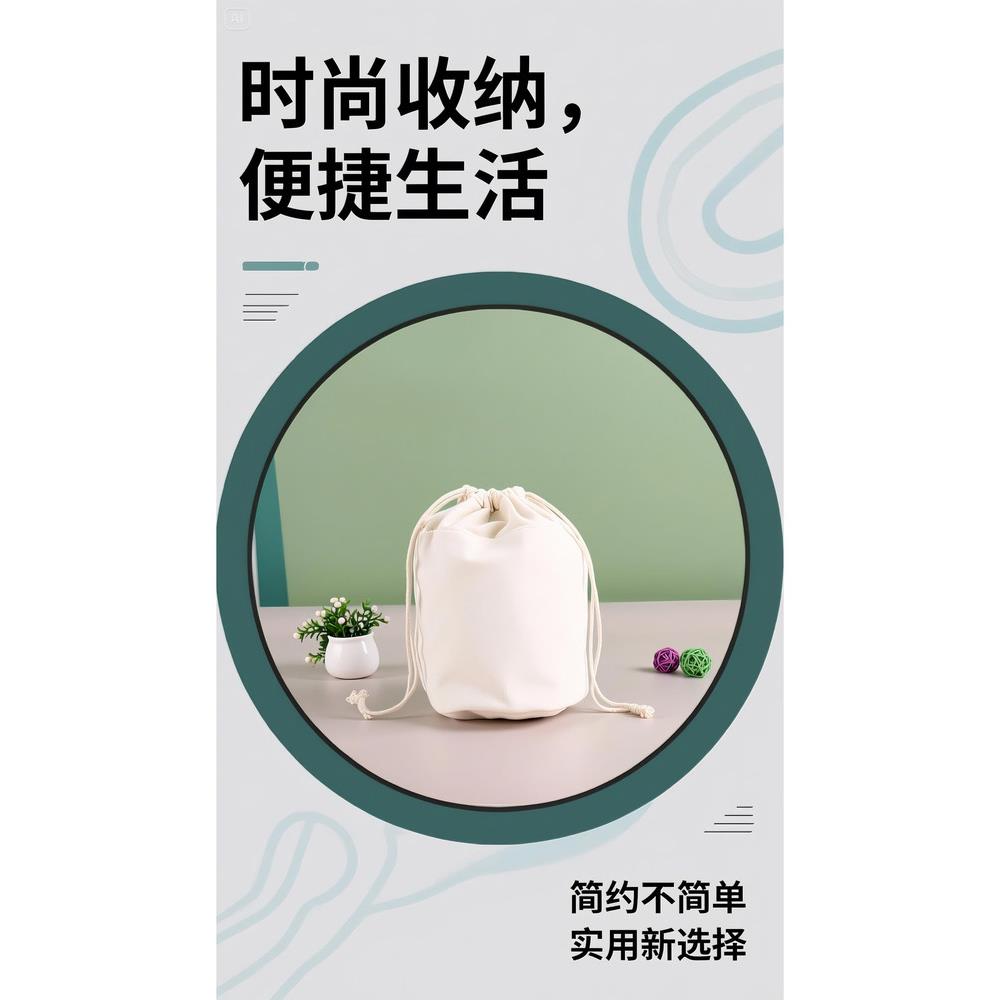 抽绳束口收纳袋隔层圆底内袋水桶收纳帆布内胆包大容量化妆品子