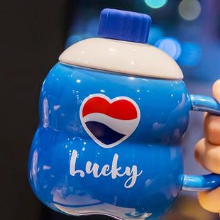 水杯男童陶瓷杯男孩儿童家用可乐马克杯男生款带的喝水杯子搪瓷盖