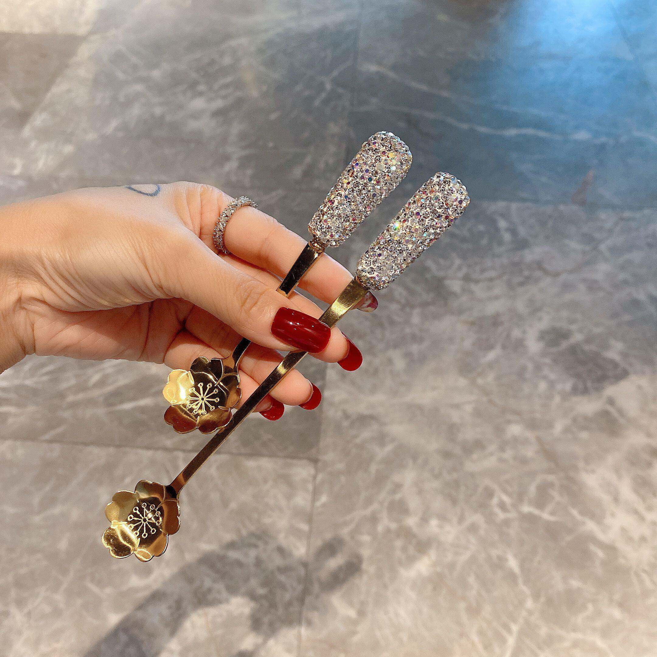 镶钻咖啡勺子长柄搅拌勺棒创意可爱不锈钢钻石家用小号韩式欧细长