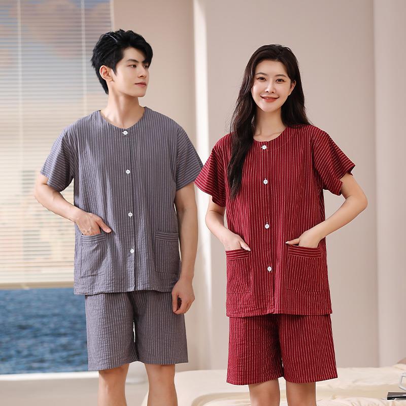 洗浴汗蒸服圆领艾灸服女纯棉前后开衫中医养生馆理疗按摩疗开扣头