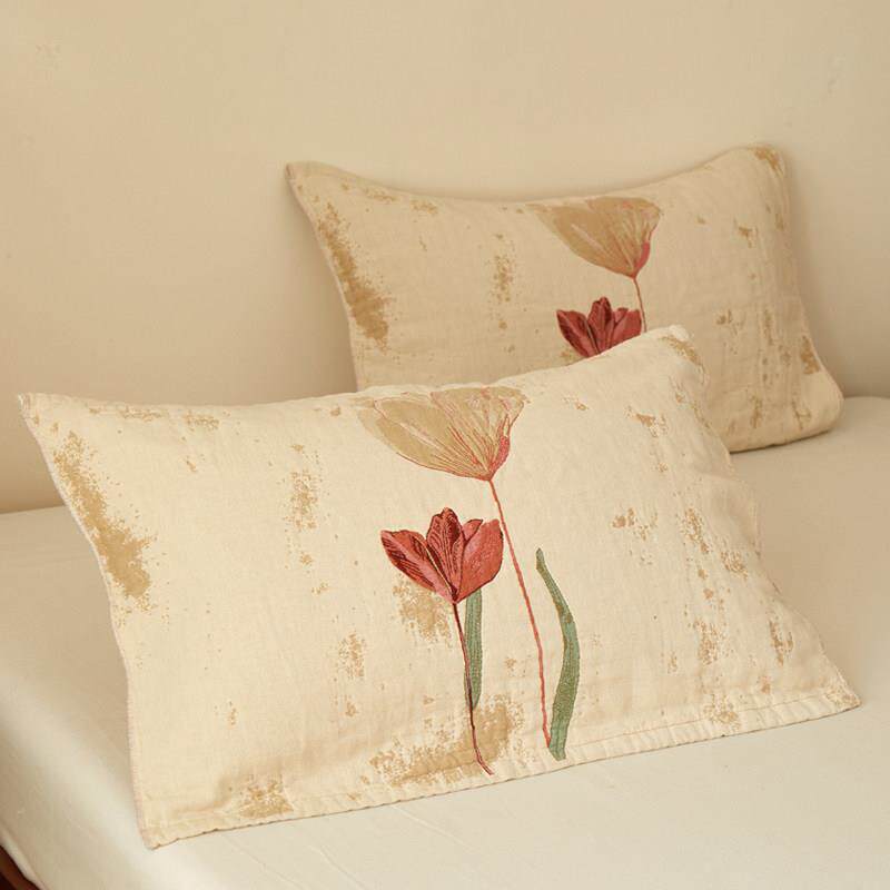 枕巾纯棉可固定一对装轻奢高级感全棉六层纱布枕头巾防头油绑带