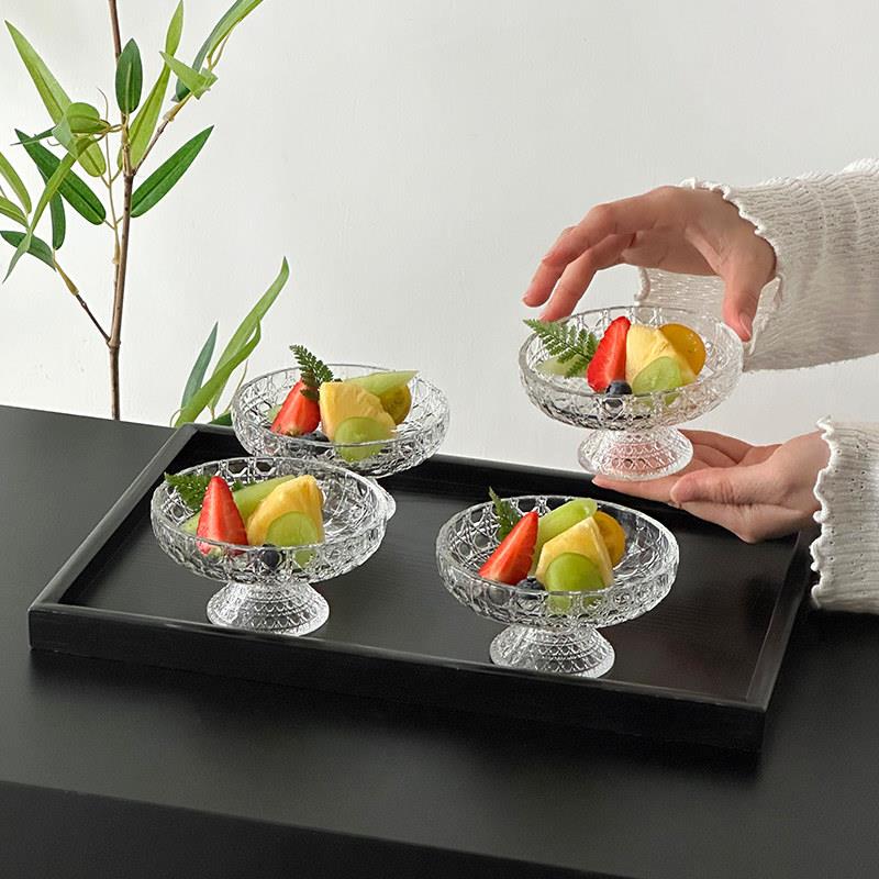 玻璃果盘高脚水高颜值茶点碟点心盘精致糖水碗甜点碗创意盘子