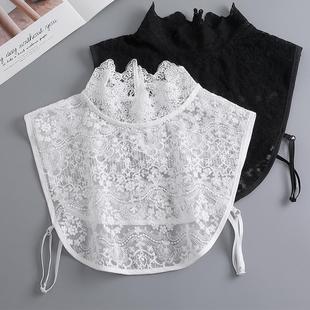 假领子女秋冬棉线网纱风情蕾丝荷叶边立领搭假韩版 毛衣气质配衣领