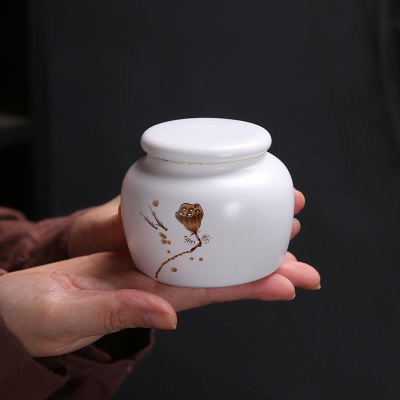 陶瓷茶叶罐小号便携随身香粉密封存储罐子普洱红茶绿茶空包装盒