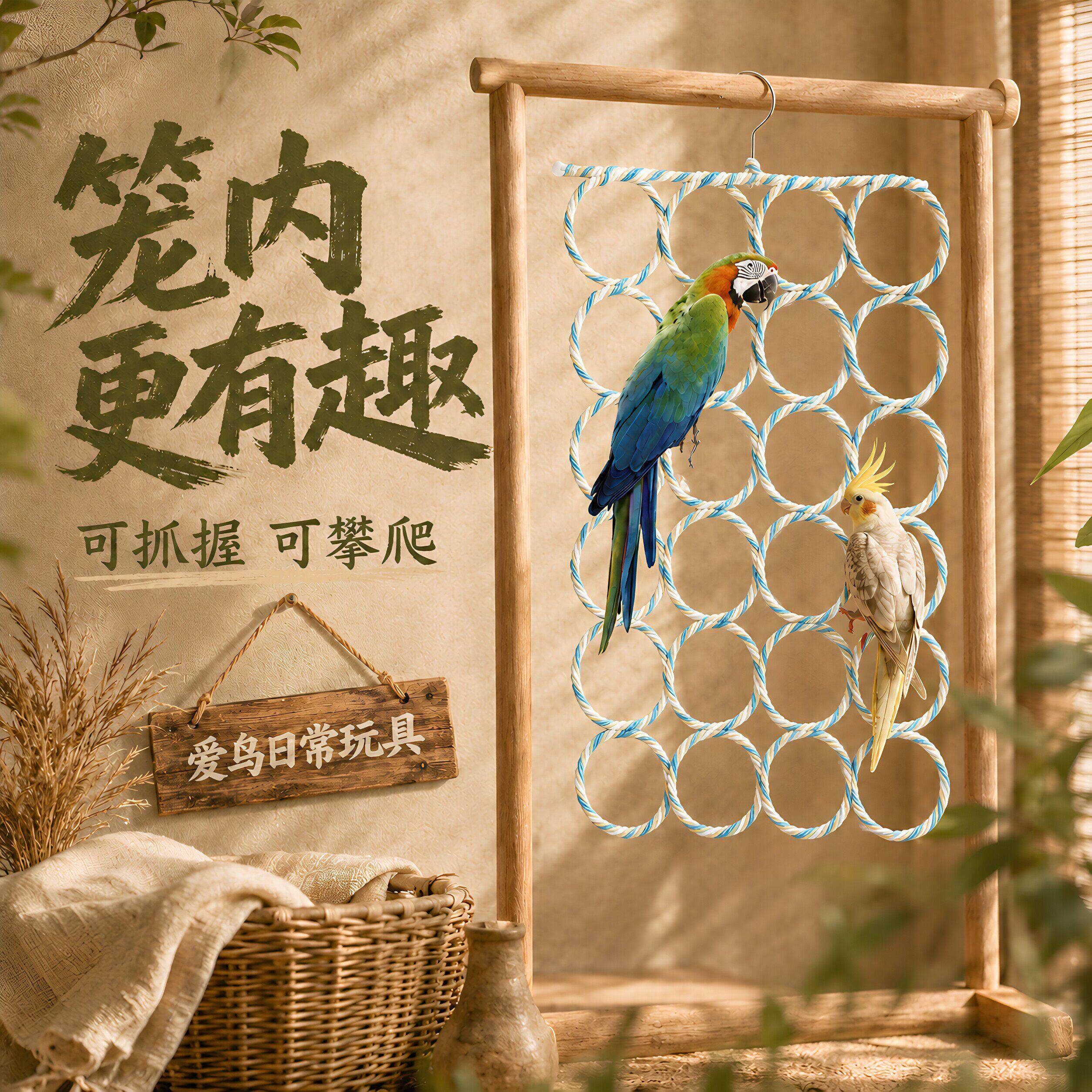 牡丹鹦鹉玩具攀爬网鸟用品吊床虎皮玄凤和尚啃咬藤编秋千训练解压