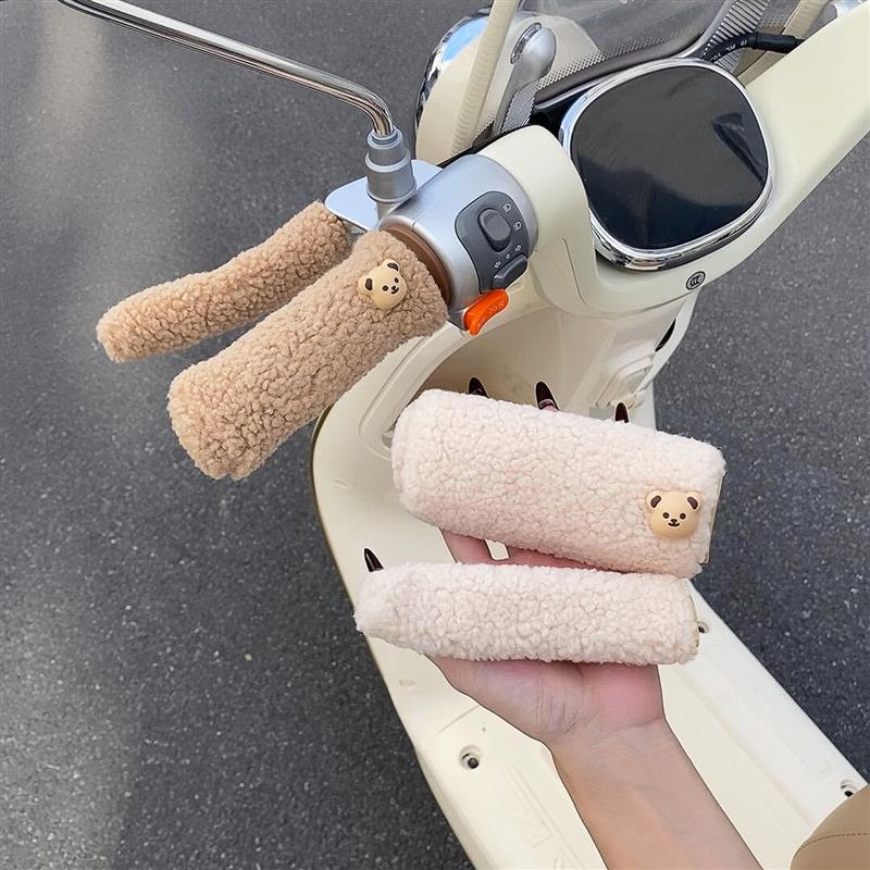 可爱小熊电动车把手套冬季