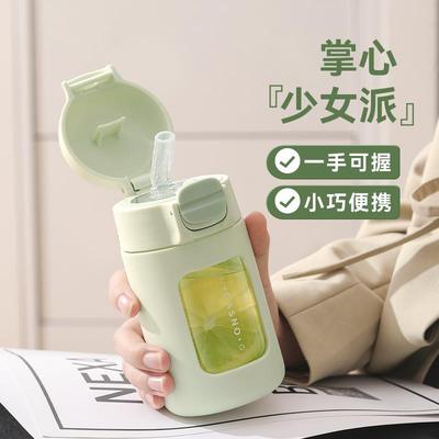 吸管玻璃水杯女高颜值防摔耐高温带刻度小巧硅硼高杯子孕产妇便携