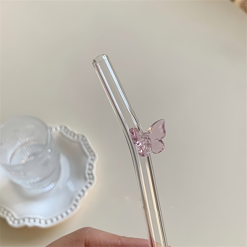 玻璃吸管弯曲精致彩色蝴蝶透明