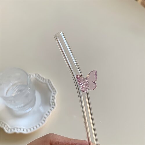 玻璃吸管弯曲精致彩色蝴蝶透明