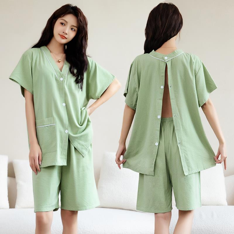 洗浴汗蒸服艾灸服女纯棉前后开衫专用中医理熏蒸后背疗服扣头疗按