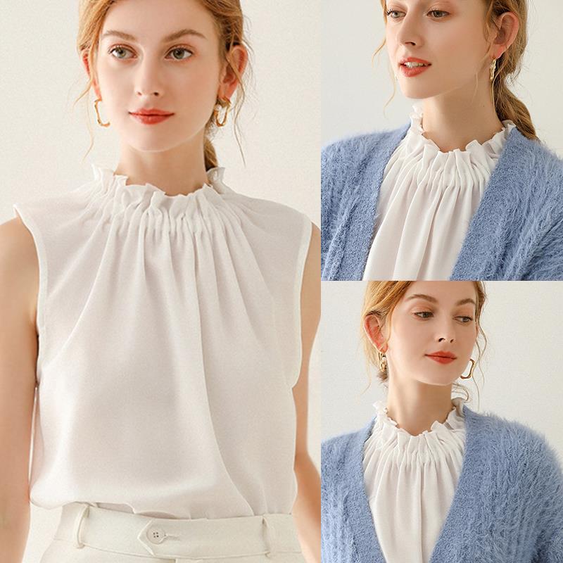 女秋冬春荷叶边百褶领白色