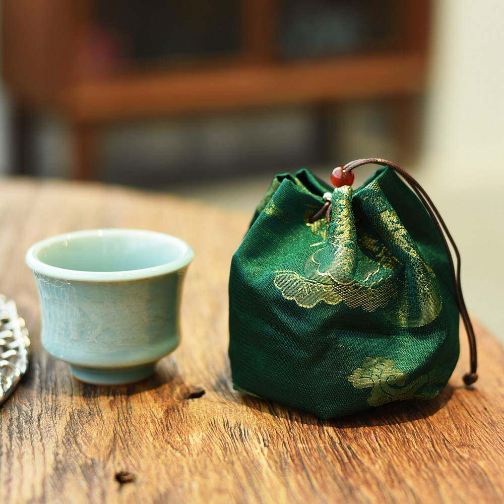 文玩手串收纳袋高档织锦缎抽绳束口茶杯收纳布袋子手镯首饰包装袋