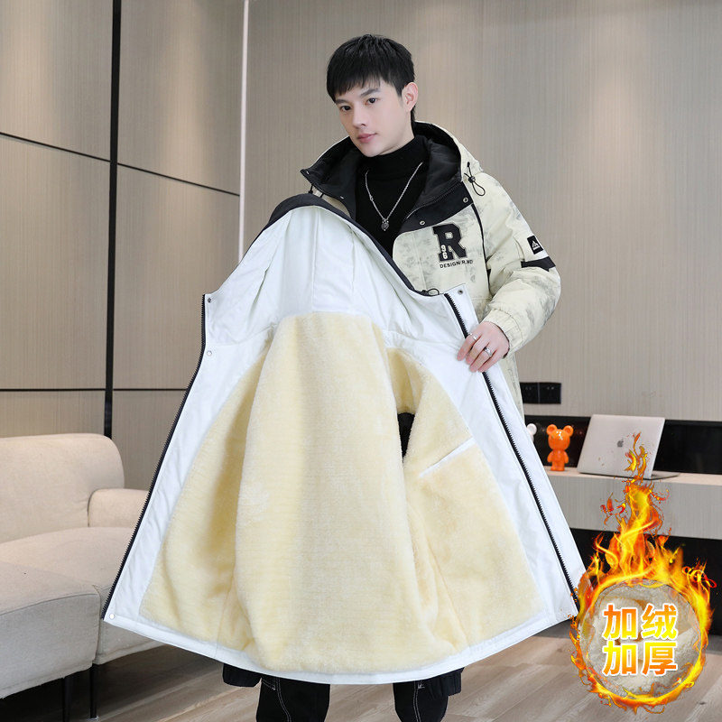 加绒加厚棉衣男士2024冬季抗寒保暖棉服潮牌青少年连帽派克服男装