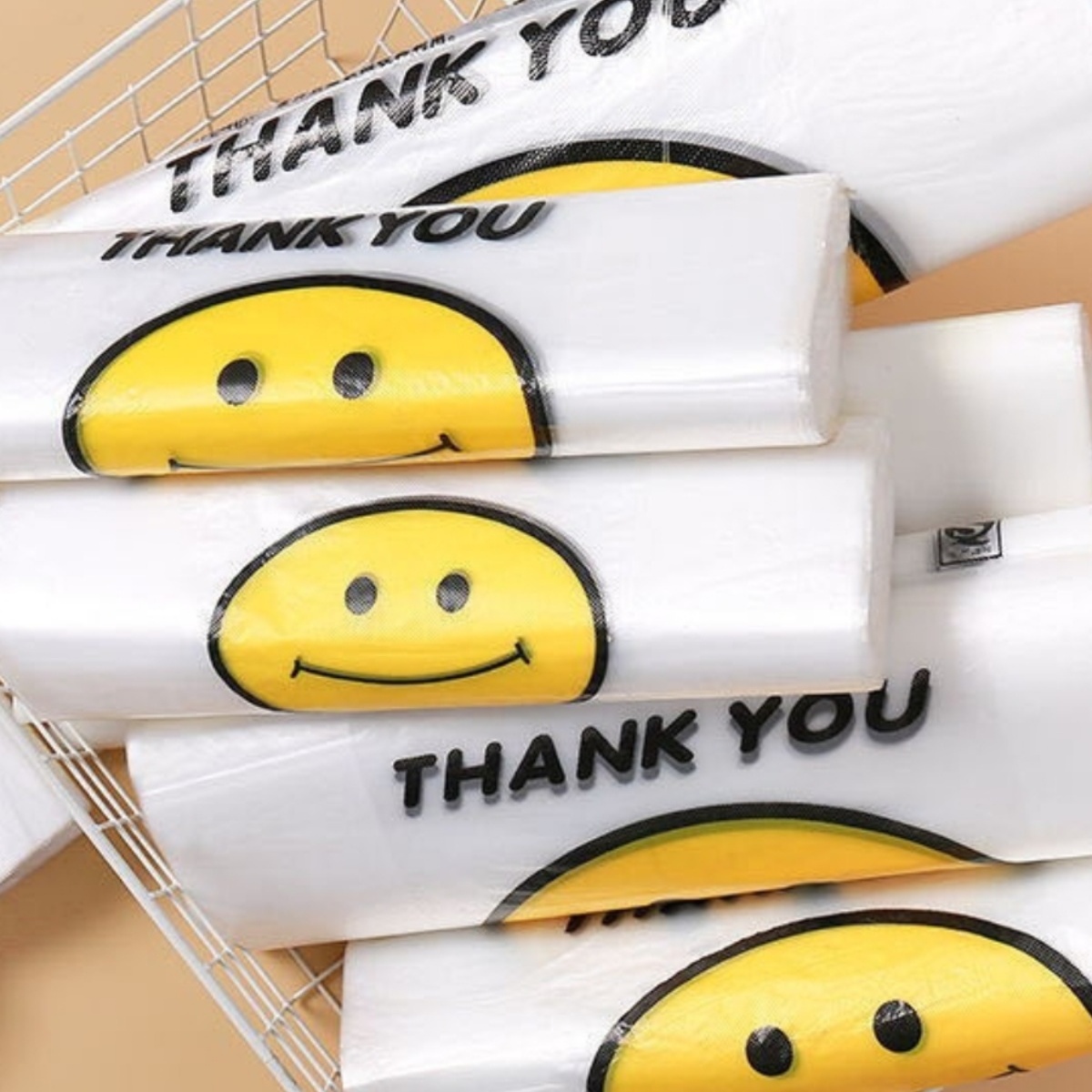 笑脸塑料袋透明商用食品外卖打包袋手提购物方便小号拎袋子