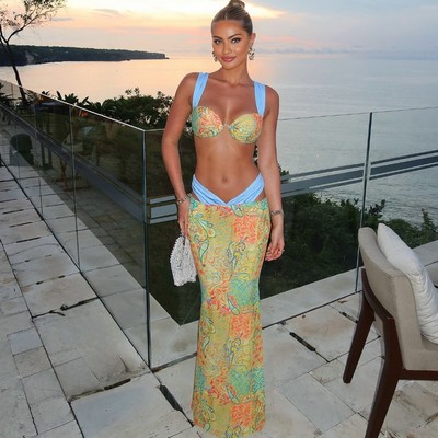 绑带上衣高腰半身裙三件套女