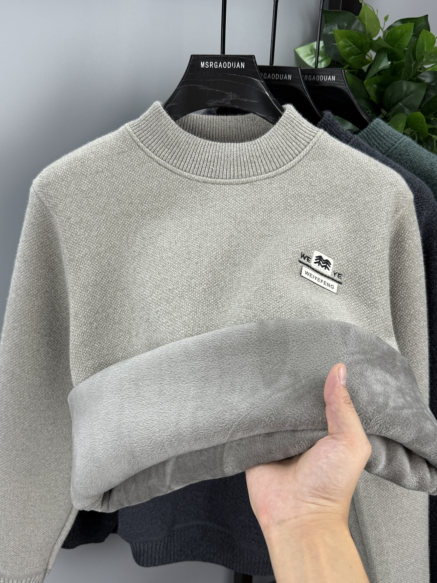 高端半高领毛衣男加厚加绒保暖上衣雪尼尔一体绒针织衫套头打底衫