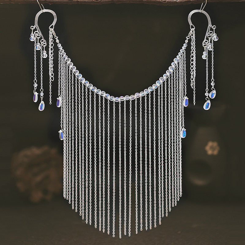 古风仙气面帘遮脸挂耳汉服头饰古装饰品遮面帘发饰流苏配饰面纱