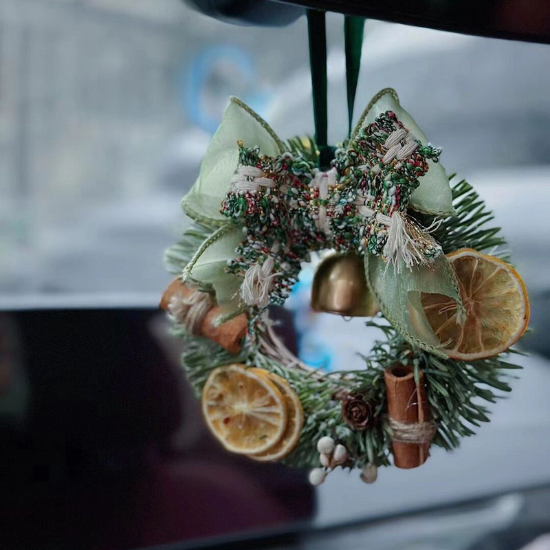 圣诞节装饰北欧ins风迷你小型圣诞花环门挂车挂diy家用橱窗小挂件