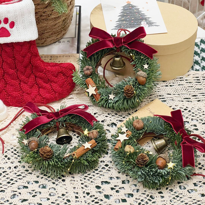 香桔ins风迷你15cm圣诞花环门挂diy铃铛小车挂圣诞节家用布置装饰