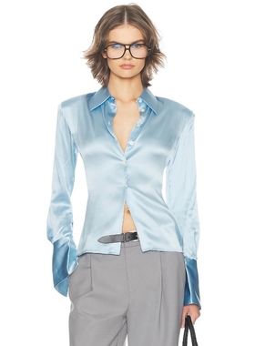 Helsa HE SILK CHARMEUSE 衬衫 Baby Blue 静奢风老钱风REVOLVE小