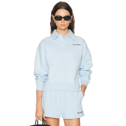 Sporty & Rich浅蓝运动卫衣翻领通勤早秋新品长袖REVOLVE
