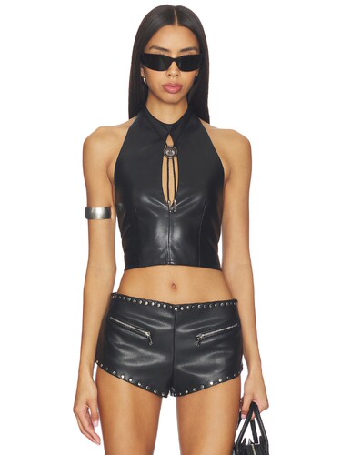 LAMARQUE STELLA FAUX LEATHER KEYHOLE HALTER 上衣 revolve小众