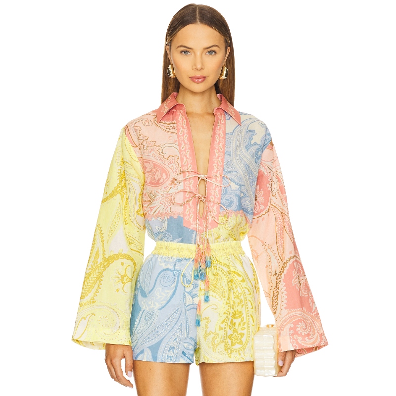 HEMANT AND NANDITA Drop Shoulder Collared Tunic Blue,Yellow