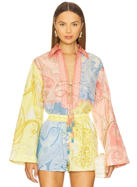 HEMANT AND NANDITA Drop Shoulder Collared Tunic Blue,Yellow