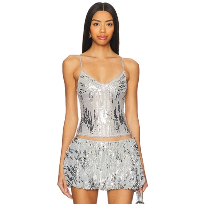 Jaded London Sequin Lace Cami Top 金属银色 2revolve小众新款