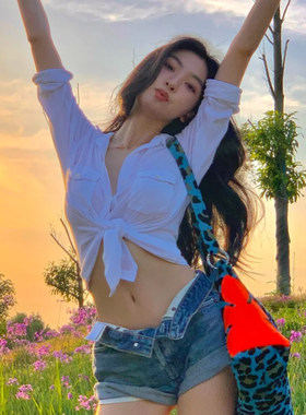 易梦玲同款James Perse美式复古身侧拼接前身纽扣长袖衬衫revolve
