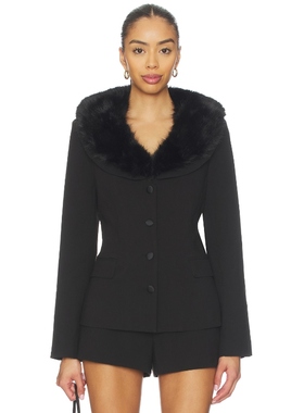 [冬季新品]ASTR the Label STEFANI 黑色毛绒领西装外套REVOLVE