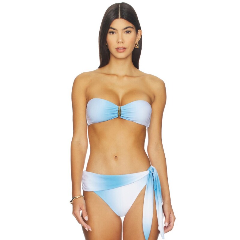Vix Swimwear度假风浅蓝抹胸金属扣无肩带比基尼内衣度假REVOLVE