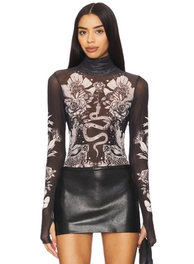 AFRM 圆翻领上装黑色轻薄网布面料修身内搭上衣REVOLVE小众新款