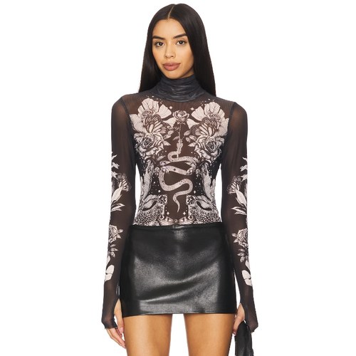 AFRM 圆翻领上装黑色轻薄网布面料修身内搭上衣REVOLVE小众新款