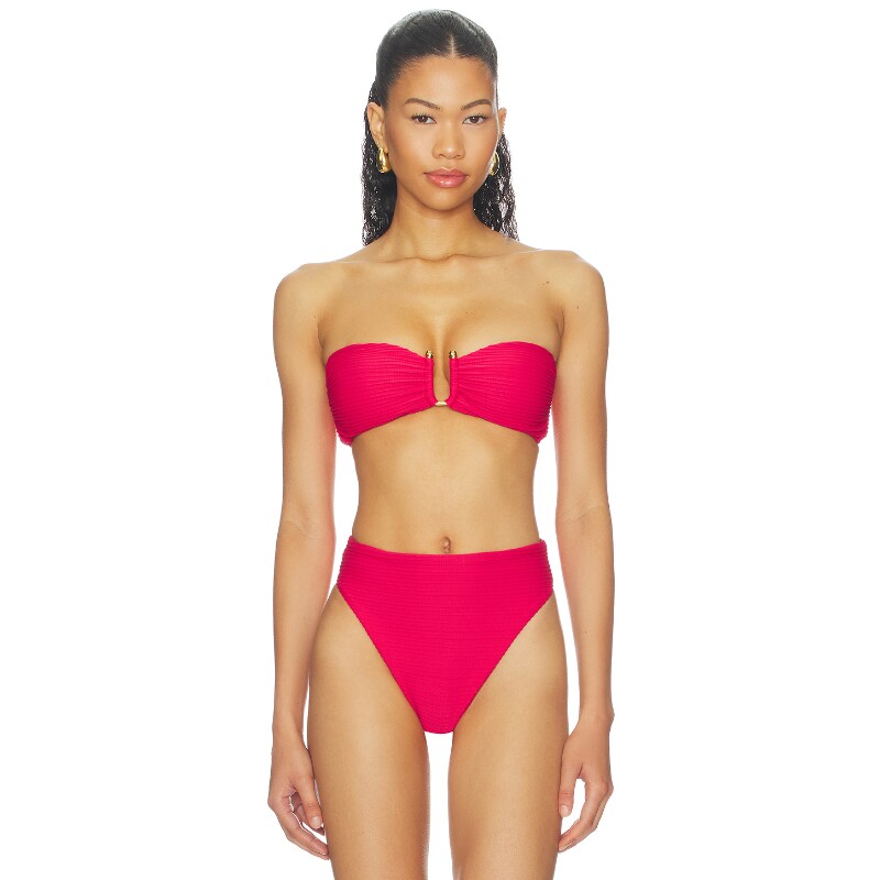 Vix Swimwear辣妹风玫红色抹胸金属扣高腰比基尼内衣度假REVOLVE