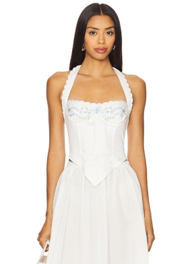 For Love & Lemons Tea Time Poplin Bustier Top 白色REVOLVE小