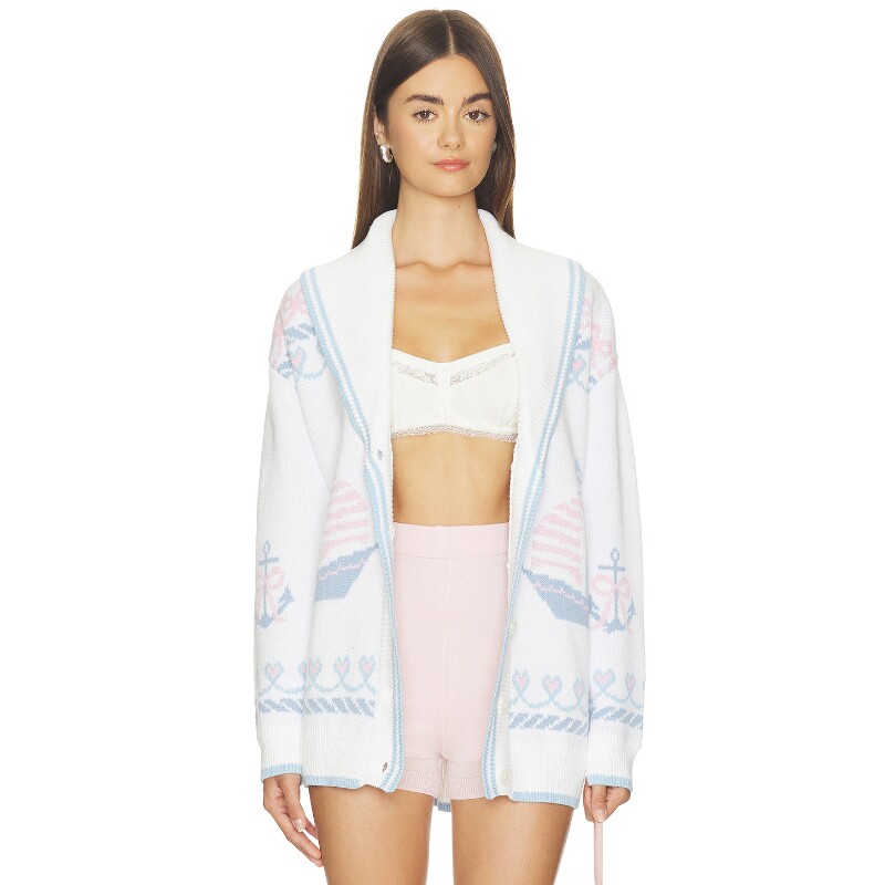 LoveShackFancy白色早秋新品上衣印花翻领甜美风针织衫REVOLVE