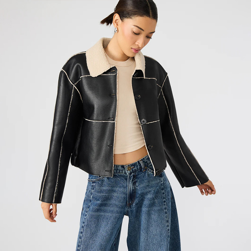 Steve Madden 思美登黑色短款夹克老钱风皮衣外套REVOLVE小众新款