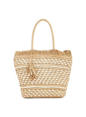 [冬季新品]Nikki Beach Karolina Tote复古米色编织手提包REVOLVE