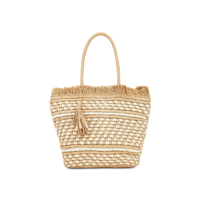 [冬季新品]Nikki Beach Karolina Tote复古米色编织手提包REVOLVE