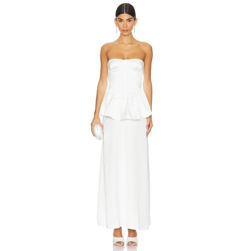 WeWoreWhat Corset Peplum Maxi Dress 白色 REVOLVE小众新款