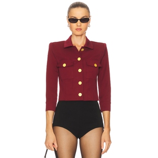 [春节穿搭]LAGENCE 外套 酒红色红棕色短款 金属revolve小众新款