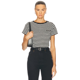 条纹短袖 内搭 黑色辣妹风休闲T恤上衣REVOLVE小众新款 冬季