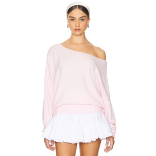 春季 休闲REVOLVE新品 Vintage粉色斜肩毛衣玫瑰羊毛衫 American